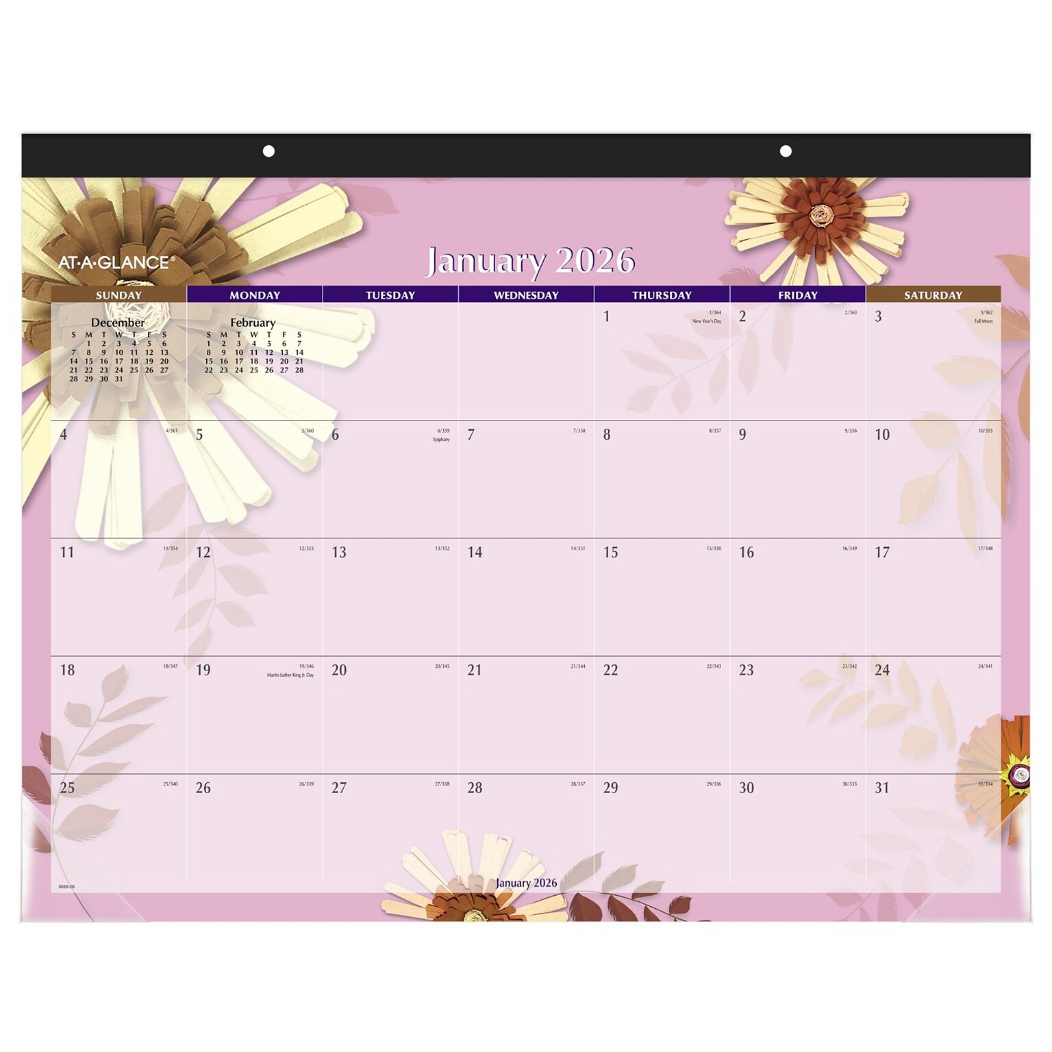 2026 AT-A-GLANCE Paper Flowers 21.75 x 17 Monthly Desk Pad Calendar, Pink/Brown (5035-26)