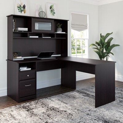 Bush Furniture Cabot 60W L Shaped Computer Desk with Hutch and Drawers, Espresso Oak (CAB046EPO)