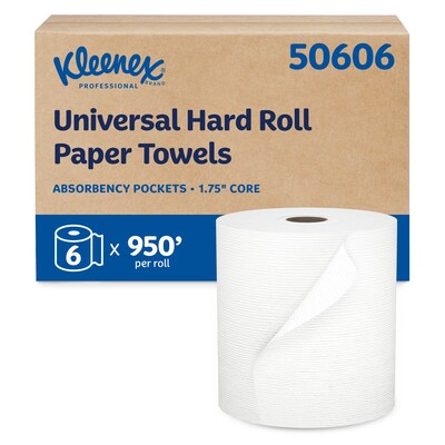 Kleenex Essential Plus+ Recycled Hardwound Paper Towels, 1-ply, 600 ft./Roll, 6 Rolls/Carton (50606)