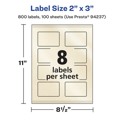 Avery Pearlized Ivory Rectangle Multipurpose Labels, 2" x 3", Ivory, 800/Box (94237)