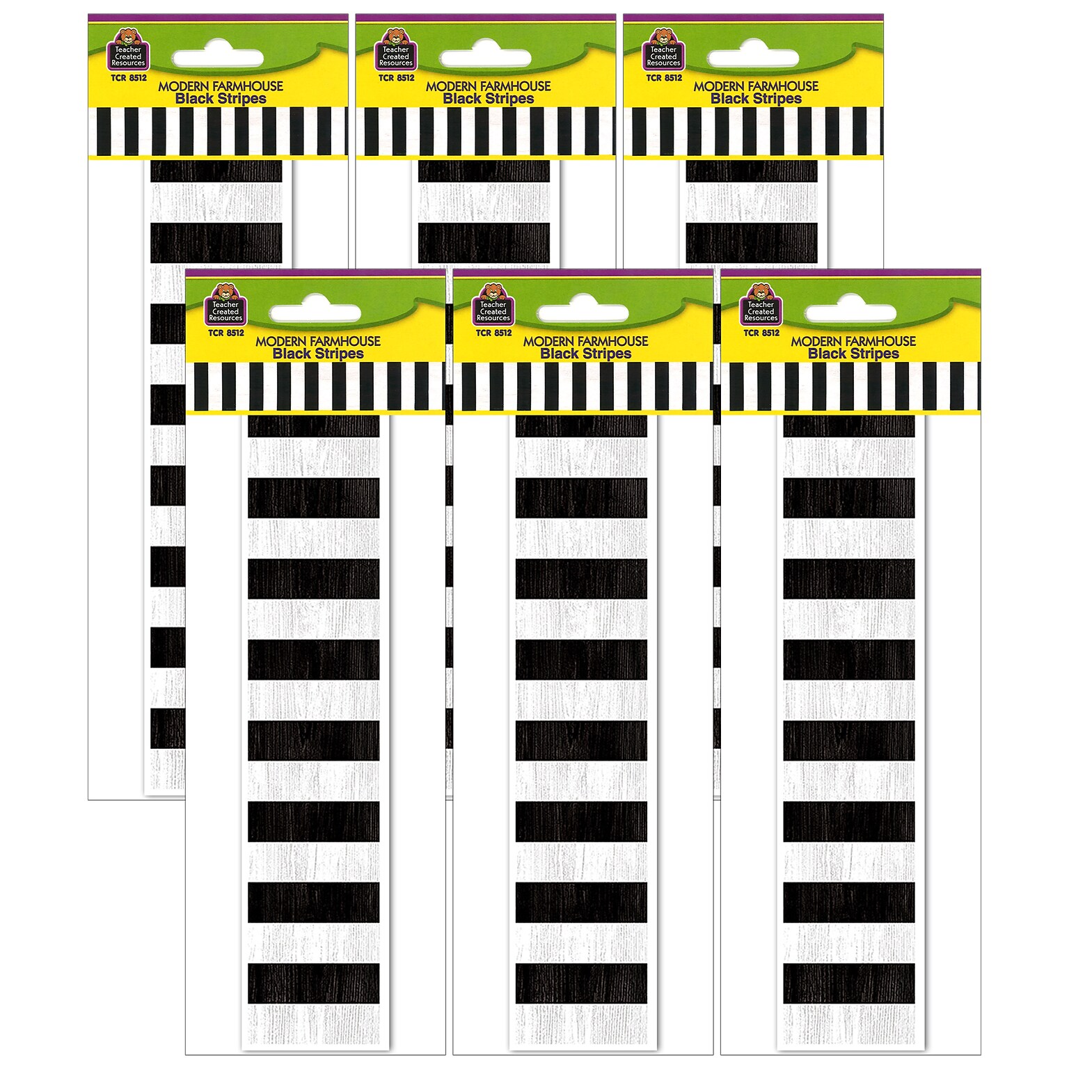 Teacher Created Resources Modern Farmhouse Black Stripes Straight Border Trim, 35 ft., Black, 6 Packs (TCR8512-6)
