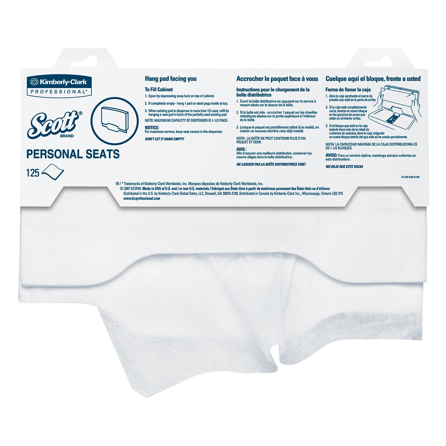 Scott Pro Personal Seat Covers, White, 15 x 18, 125 Sheets/Pack (07410)
