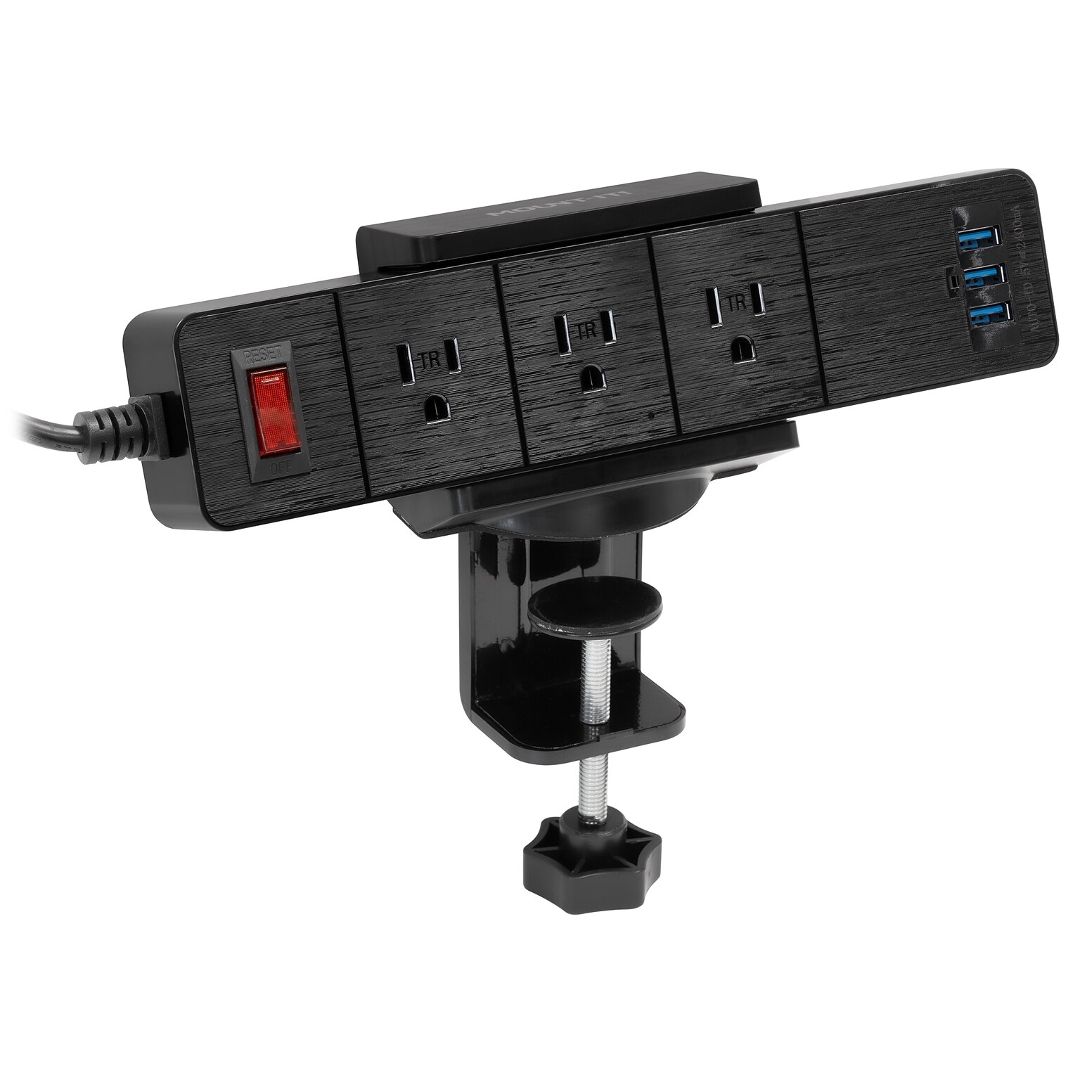 Mount-It! 3-Outlet 3-USB Port Desktop Power Strip with Clamp Desk Mount, Black (MI-7281B)