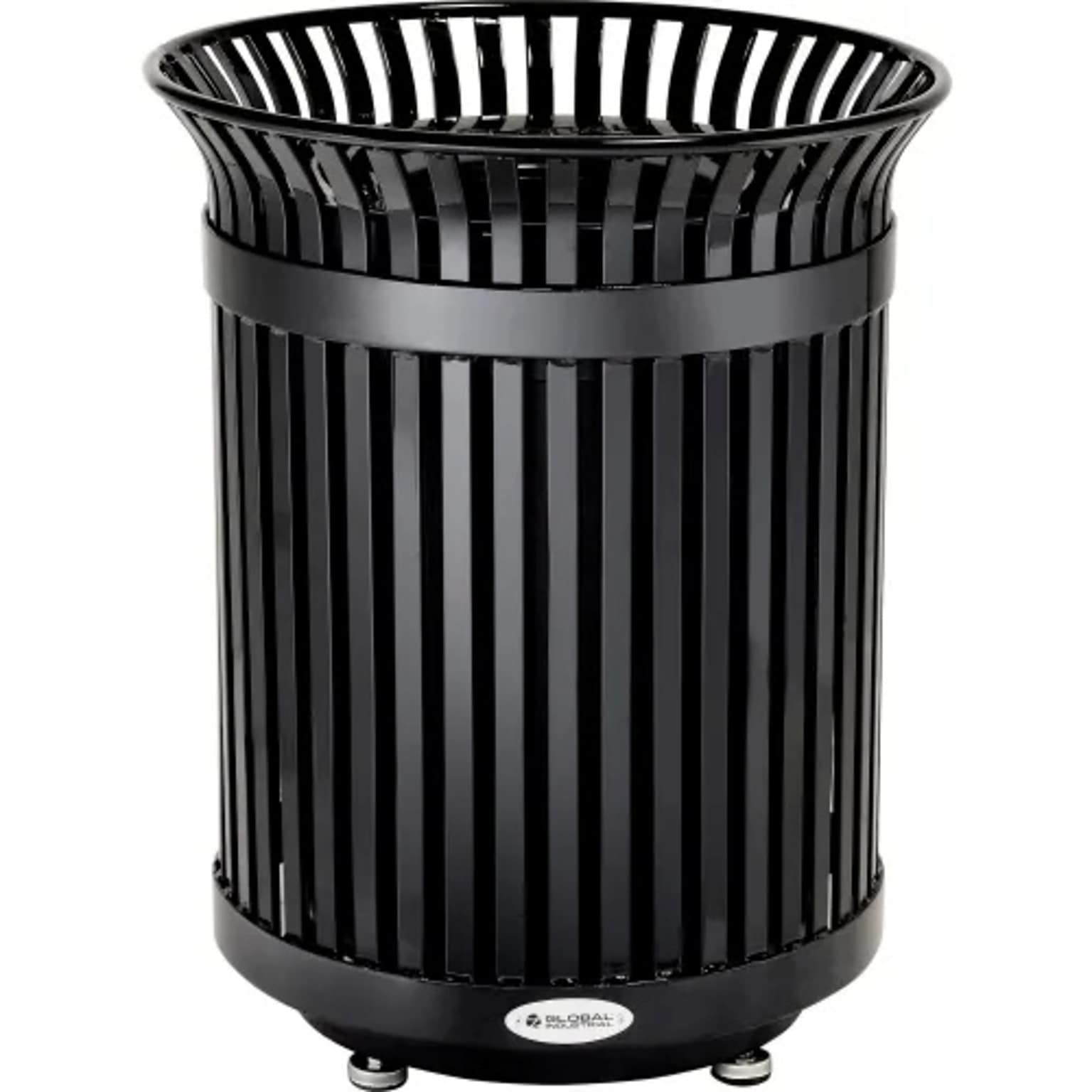 Global Industrial Outdoor Heavy-Duty Slatted Steel Trash Can, 36 Gallon, 34H, Black (641631BK)