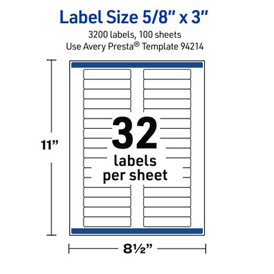 Avery Rectangle Laser Multipurpose Labels, 5/8" x 3", White, 3200/Box (19479399231)