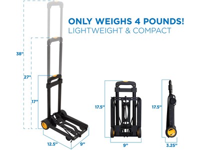 Mount-It! Folding Luggage Cart and Dolly, 77 lb. Capacity, Black/Yellow (MI-912)