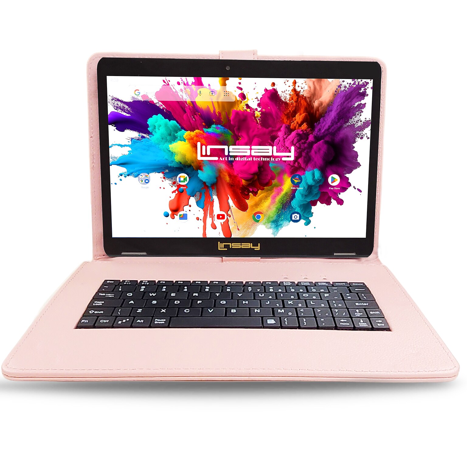 Linsay Octa Core 10.1 Tablet, 4GB RAM, 128GB Storage, Android 13, Bundled with Pink Style Keyboard and Stylus Pen