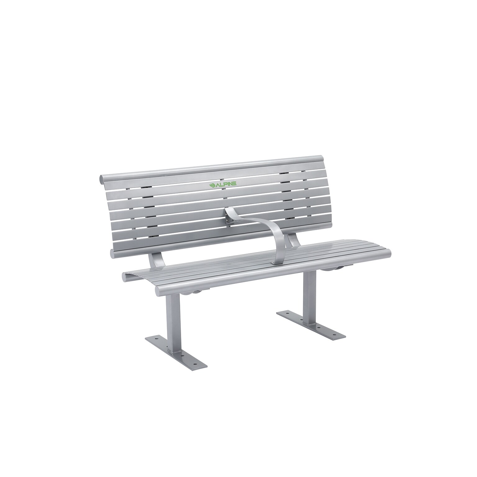 Alpine Industries 4 Galvanized Steel Park Bench with Curved Intermediate Armrest, Silver (ALP4250-4)
