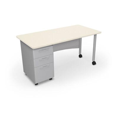 MooreCo Avid Single-Pedestal Teacher Desk, 60 W x 30D, Neutral Weft/Platinum Base (703673563048)
