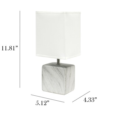 Simple Designs Petite Marbled Ceramic Table Lamp Fabric Shade, White with White Shade (LT2071-WOW)