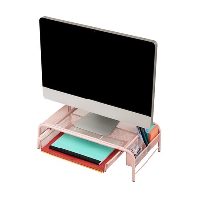 Mind Reader Monitor Stand with Paper Tray, Metal, Pink (MESHMONSTA-PNK)