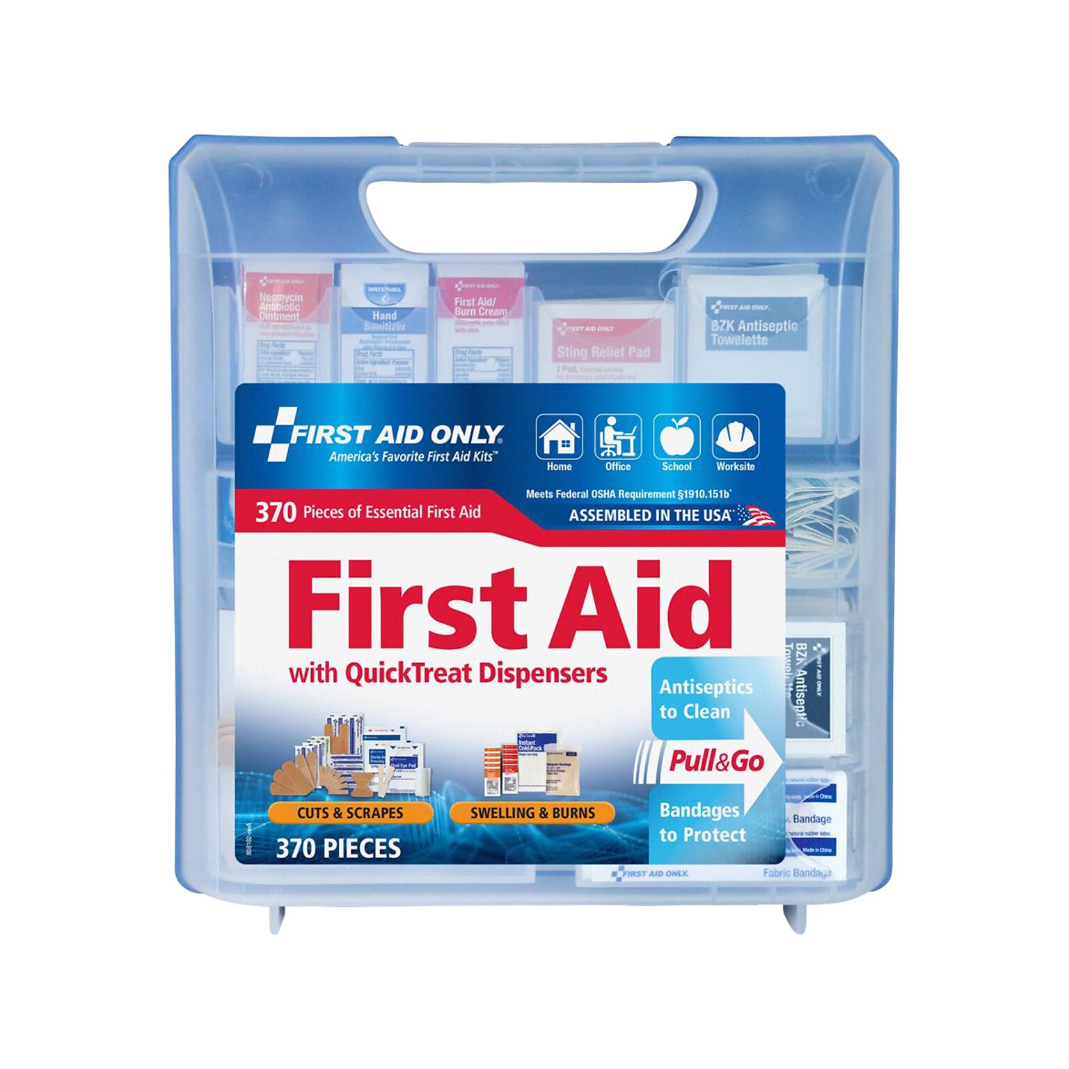 First Aid Only QuickTreat First Aid Kit, Plastic Case, 50 People, 370 Pieces (91407)