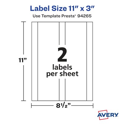 Avery Laser/Inkjet Rectangle Multipurpose Labels, 11" x 3", White, 500 Labels/Box (94265)