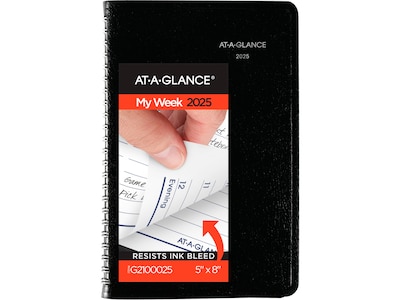 2025 AT-A-GLANCE DayMinder 5 x 8 Weekly Appointment Book, Faux Leather Cover, Black (G210-00-25)