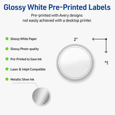 Avery Laser/Inkjet Circle Multipurpose Labels, 2 Dia., White, 60/Pack (S00-F39)