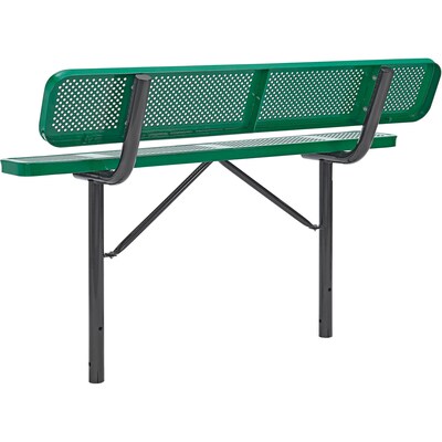 Global Industrial 6' Outdoor Steel Bench w/ Backrest, Perforated Metal, In Ground Mount, Green (694557IGN)