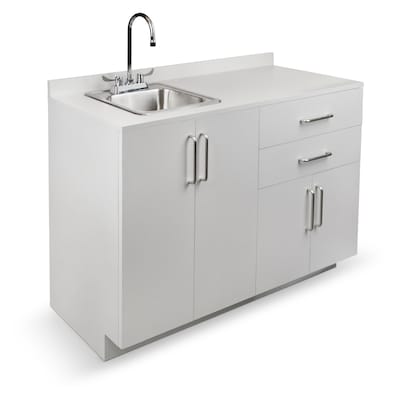 Viva Comfort 36'' H x 48" W Medical Cabinet with Left Sink and 24" Right Side Desk, 4 Doors, 2 Drawers, Gray (902-48LS-GRY-AO)