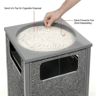 Global Industrial Stone Panel Trash Sand Urn, 24 Gallon, 17-1/2"W x 17-1/2"D x 32"H, Gray (238243GY)