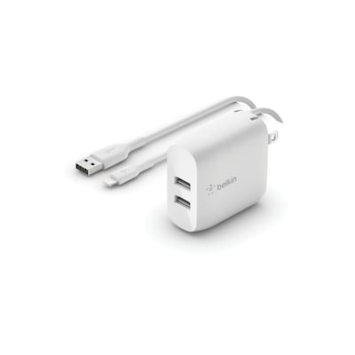 Belkin BoostCharge Dual USB-A Wall Charger 24W, with Lightning to USB-A Cable, White (WCD001dq1MWH)