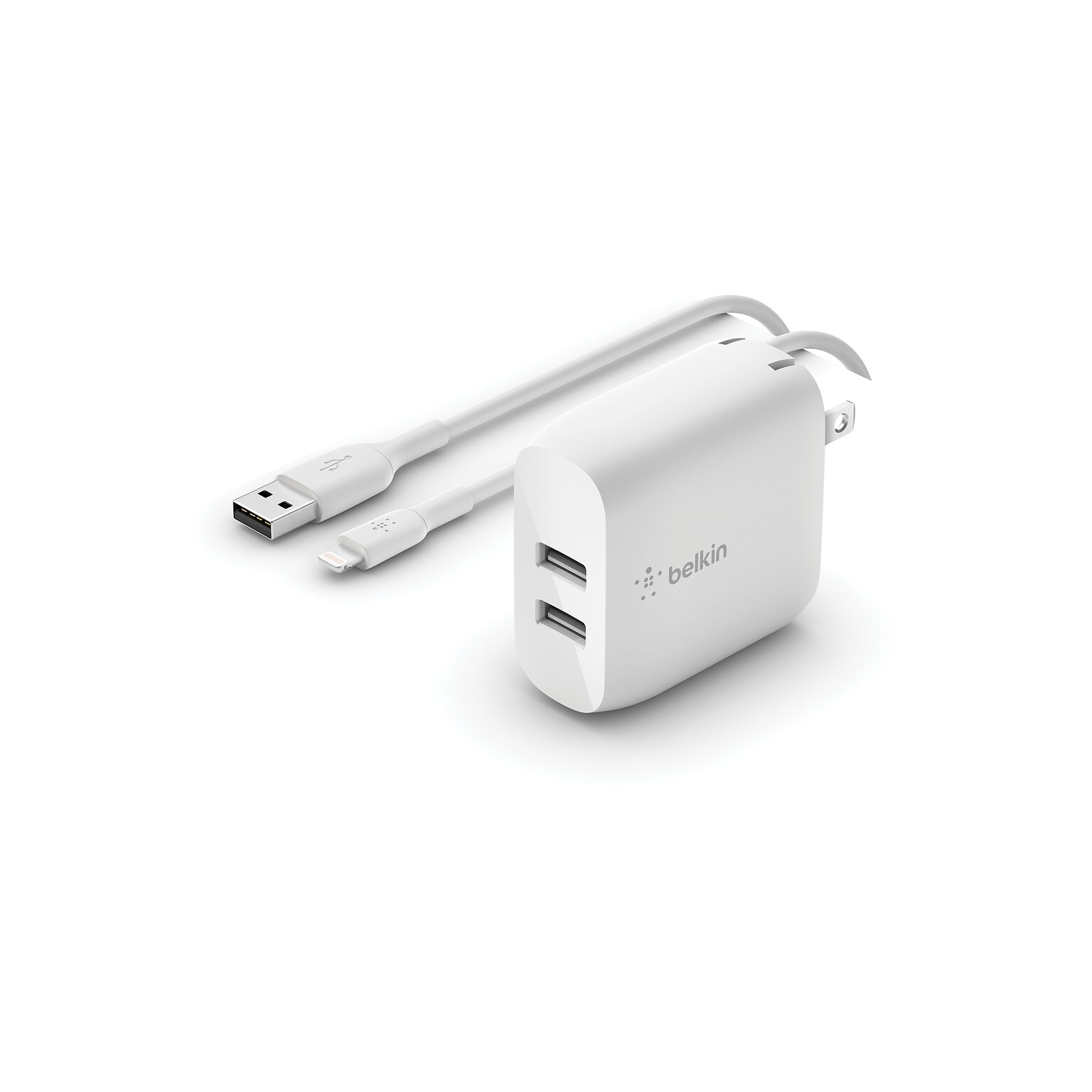 Belkin BoostCharge Dual USB-A Wall Charger 24W, with Lightning to USB-A Cable, White (WCD001dq1MWH)