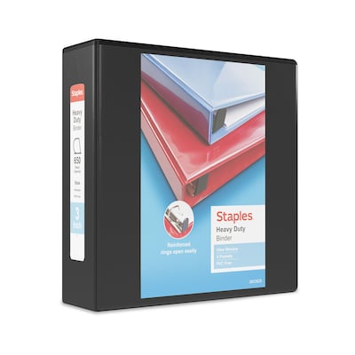 Staples® Heavy Duty 3 3 Ring View Binder with D-Rings, Black, 4/Pack (24690CT)