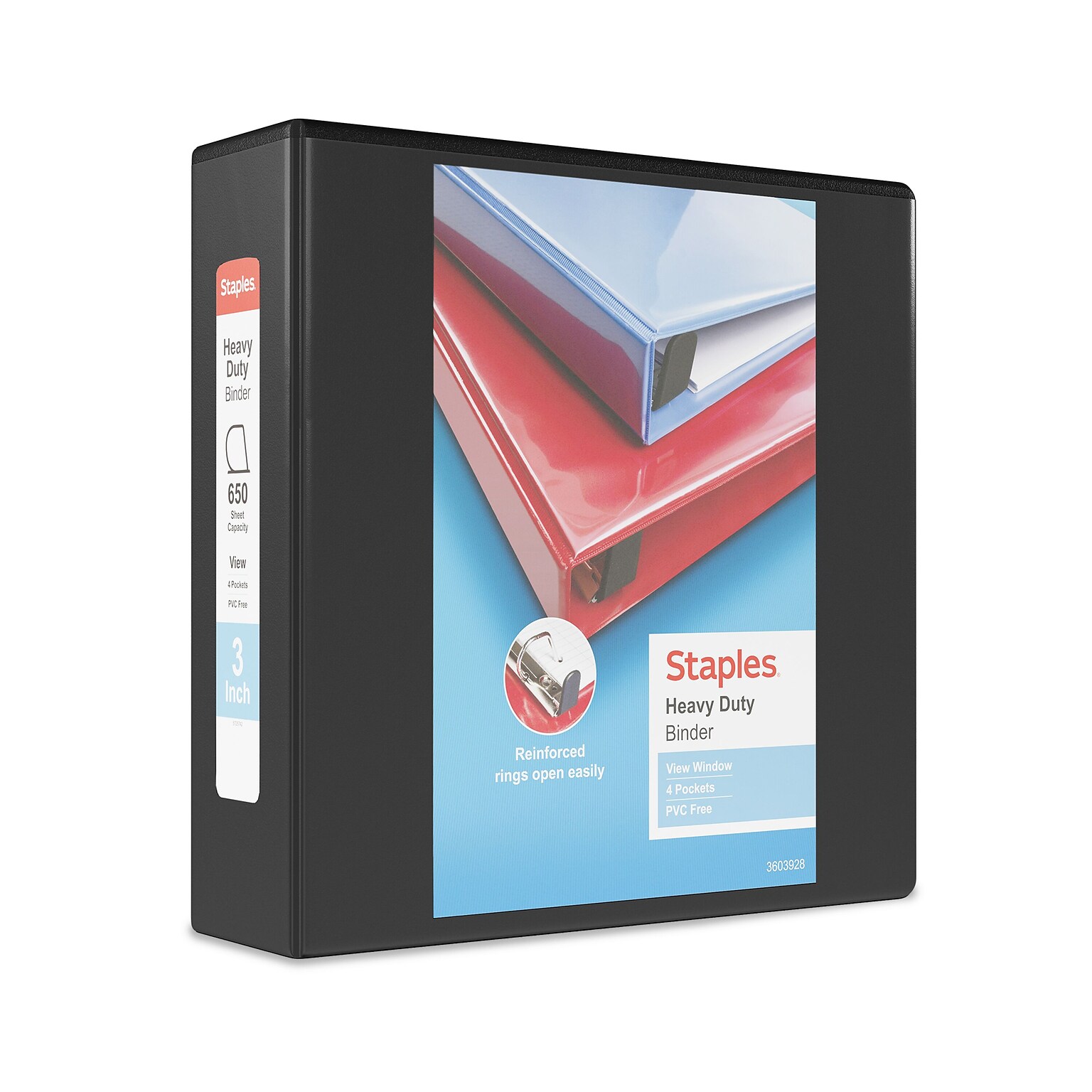 Staples® Heavy Duty 3 3 Ring View Binder with D-Rings, Black, 4/Pack (24690CT)