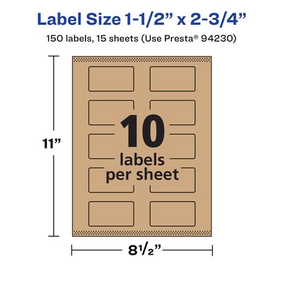 Avery Laser/Inkjet Rectangle Multipurpose Labels, 1.5" x 2.75", Kraft Brown, 150 Labels/Pack (94230)