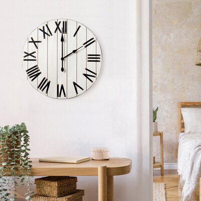 Elegant Designs Handsome 21" Rustic Farmhouse Wood Wall Clock, White Wash (HG2004-WWH)