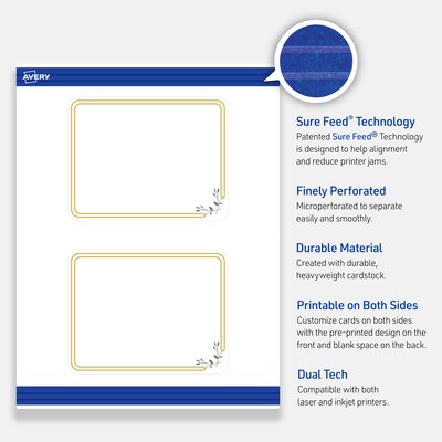 Avery Gold Double Border with Florals Matte Blank Card, White, 20/Pack (S00-DMV)