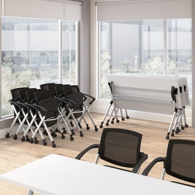 Bush Business Furniture Envision 72"W Foldable Training Room Table with 2 Chairs, White (NVS006WH)