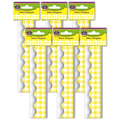 Teacher Created Resources Yellow Gingham Scalloped Border Trim, 35 ft., Yellow, 6 Packs (TCR8500-6)