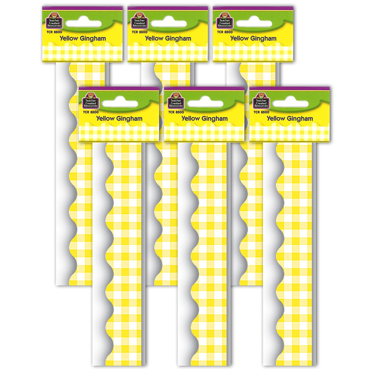 Teacher Created Resources Yellow Gingham Scalloped Border Trim, 35 ft., Yellow, 6 Packs (TCR8500-6)
