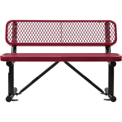 Global Industrial 4' Outdoor Steel Bench w/ Backrest, Expanded Metal, Red (695743RD)