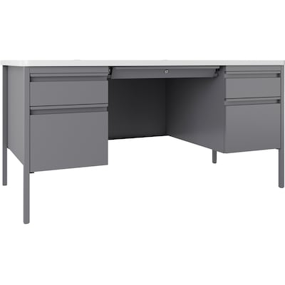 Lorell Fortress Series 60 W Double-Pedestal Teachers Desk, Gray (LLR66942)