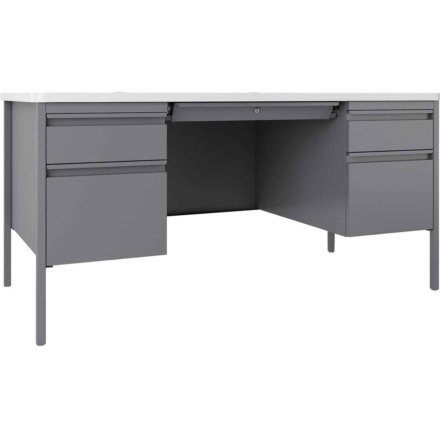Lorell Fortress Series 60 W Double-Pedestal Teachers Desk, Gray (LLR66942)