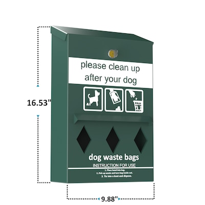 Furloo Wall-Mounted Pet Waste Roll Bag Dispenser, 800 Bag Capacity, Green (FLO13R-D-G)