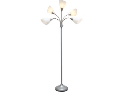 Simple Designs 67" Silver Metal Floor Lamp with 5 Adjustable Cone Shades (LF2006-SVW)