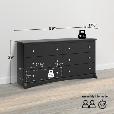Prepac 29" Sonoma 6 Drawer Dresser, Black (BDC-6330-K)