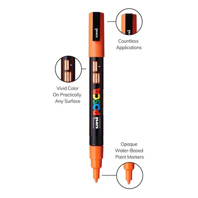 POSCA PC-3M Water Based Paint Marker, Fine Bullet Tip, Orange, 3/Pack (UBCPC3MORANGE-3)