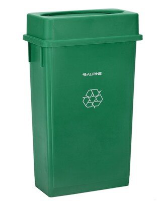 Alpine Industries Polypropylene Recycling Bin with Lid and Dolly, 23 Gallon, Green (ALP477-GRN1-PKD)