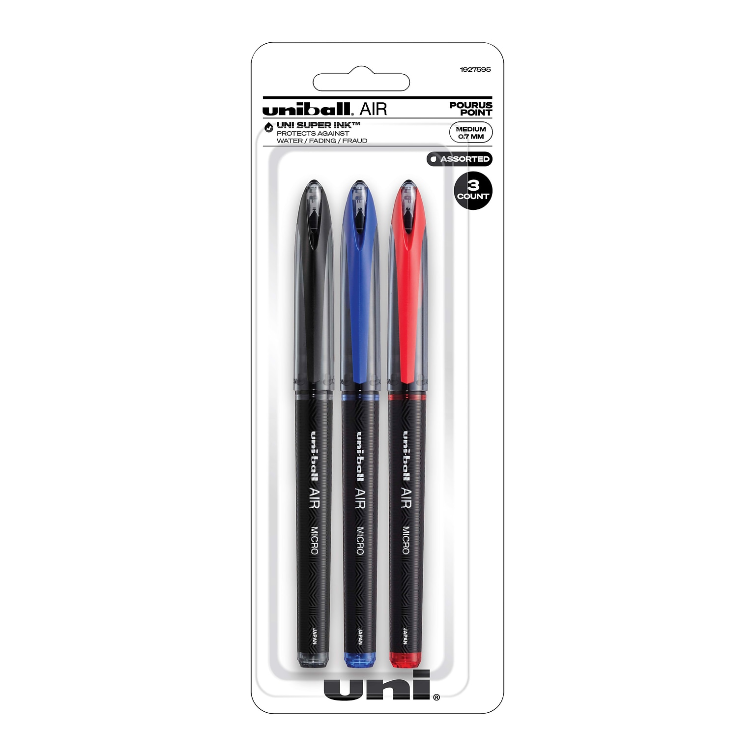 uni AIR Porous Point Pens, Medium Point, 0.7mm, Assorted Ink, 3/Pack (1927595)