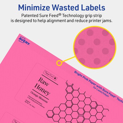 Avery Rectangle Laser/Inkjet Multipurpose Labels, 2.5" x 5", Bright Pink (120/Box)