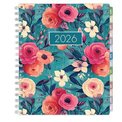 2026 Global Printed Products Essential Pro 7" x 9" Weekly & Monthly Planner, Paperboard Cover, Teal Floral (ESPRO-CY26-79-17)