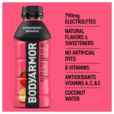 BodyArmor SuperDrink Strawberry Banana Sports Drink, 16 oz. Bottle, 12/Pack (100003-1.4)