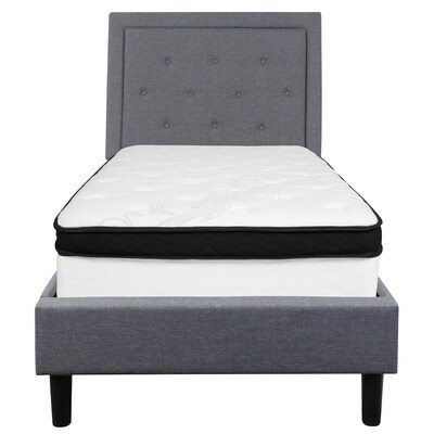 Flash Furniture Roxbury Tufted Upholstered Platform Bed in Light Gray Fabric with Memory Foam Mattress, Twin (SLBMF25)