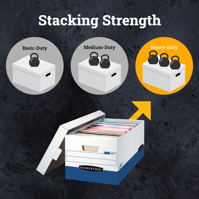 Bankers Box Presto Heavy-Duty Instant Assembly File Storage Boxes, Lift-Off Lid, Letter Size, White/Blue, 12/Carton (0063101)