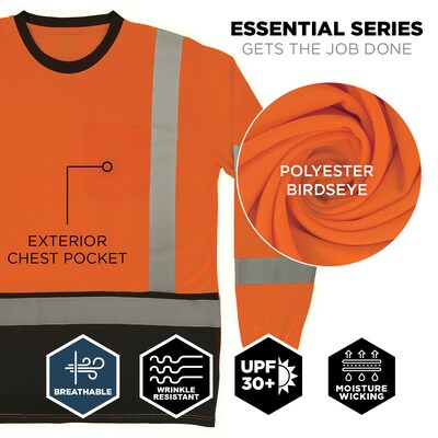 Ergodyne GloWear 8369BK High Visibility Long Sleeve Black Bottom T-Shirt, ANSI Type R Class 3, Orange, 3XL (22227)