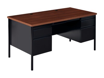 Hirsh 60"W Double-Pedestal Computer Desk, Black/Walnut (20101)