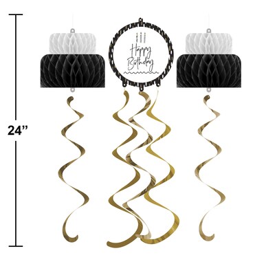 Creative Converting Golden Wishes Birthday Decor Kit, Black/Gold, 6/Pack (DTC9506E1A)