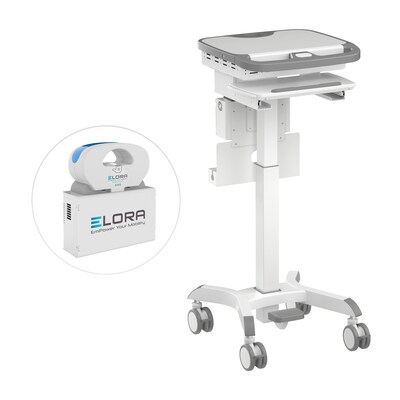 Mount-It! MedHub Powered Height-Adjustable Medical Cart Workstation with Power Kit & Built-In Power Strip, White/Gray (MI-16056)
